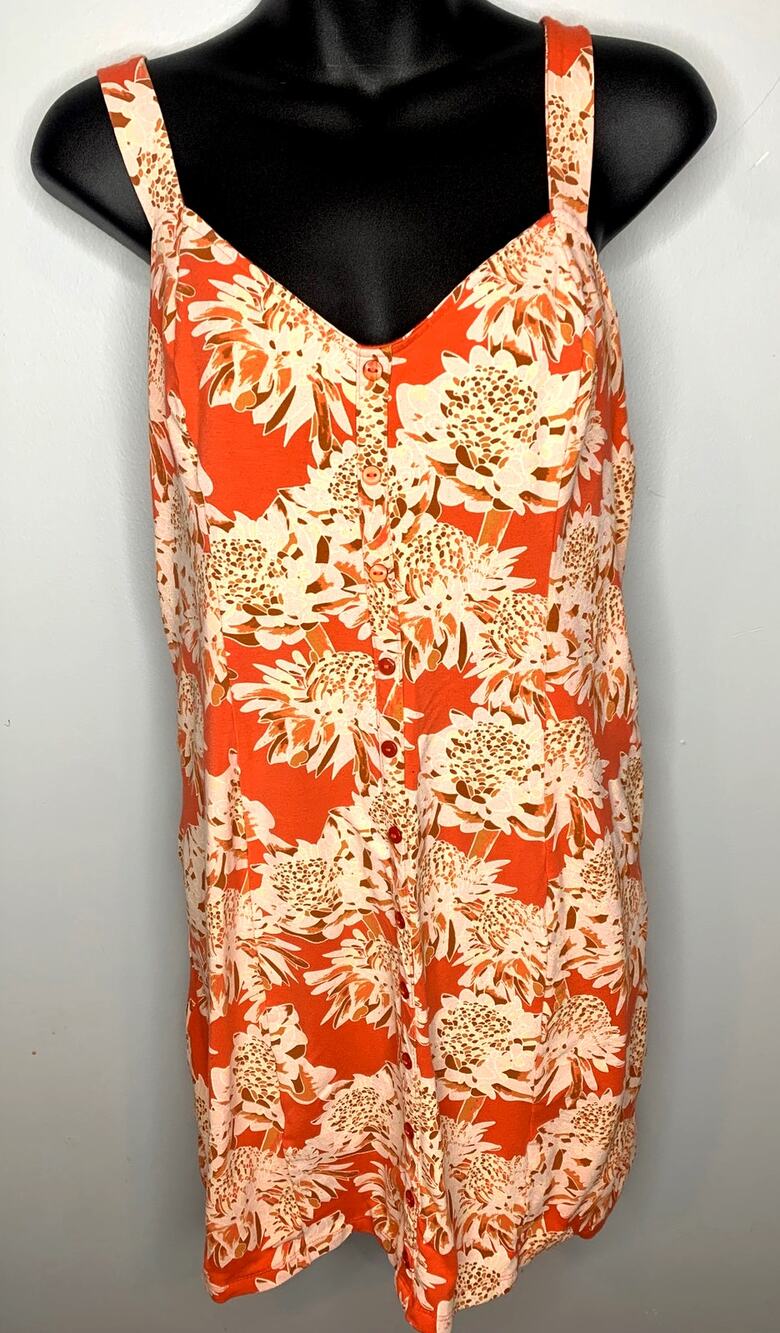 Obey Worldwide Women's Small Salmon Floral Sleeveless Button Dress